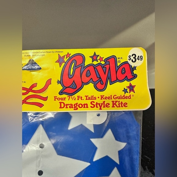 Vintage 1987 Gayla Dragon Style Kite Stars & Stripes #721 - 7.5' Tail - Picture 2 of 6
